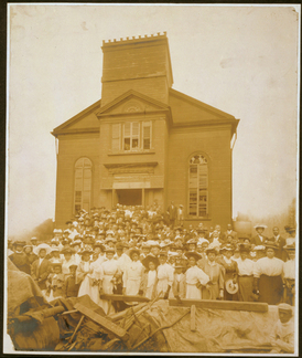 African-American congregation in front of Abyssinian Baptist Church at Waverly Place, New York City, c. 1907